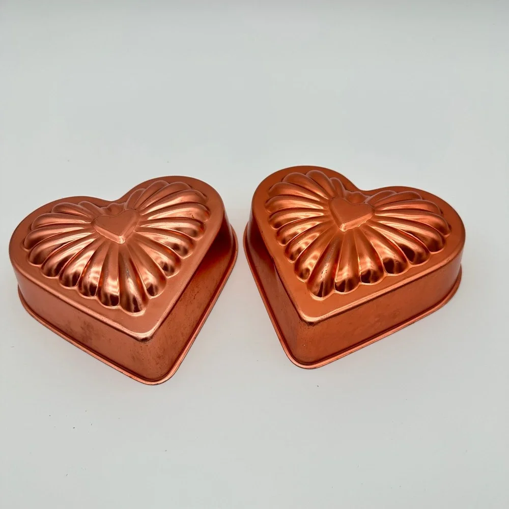 Vintage Copper Heart Jello Mold Set 2pc Sunburst Fluted Wall Hanging Decor